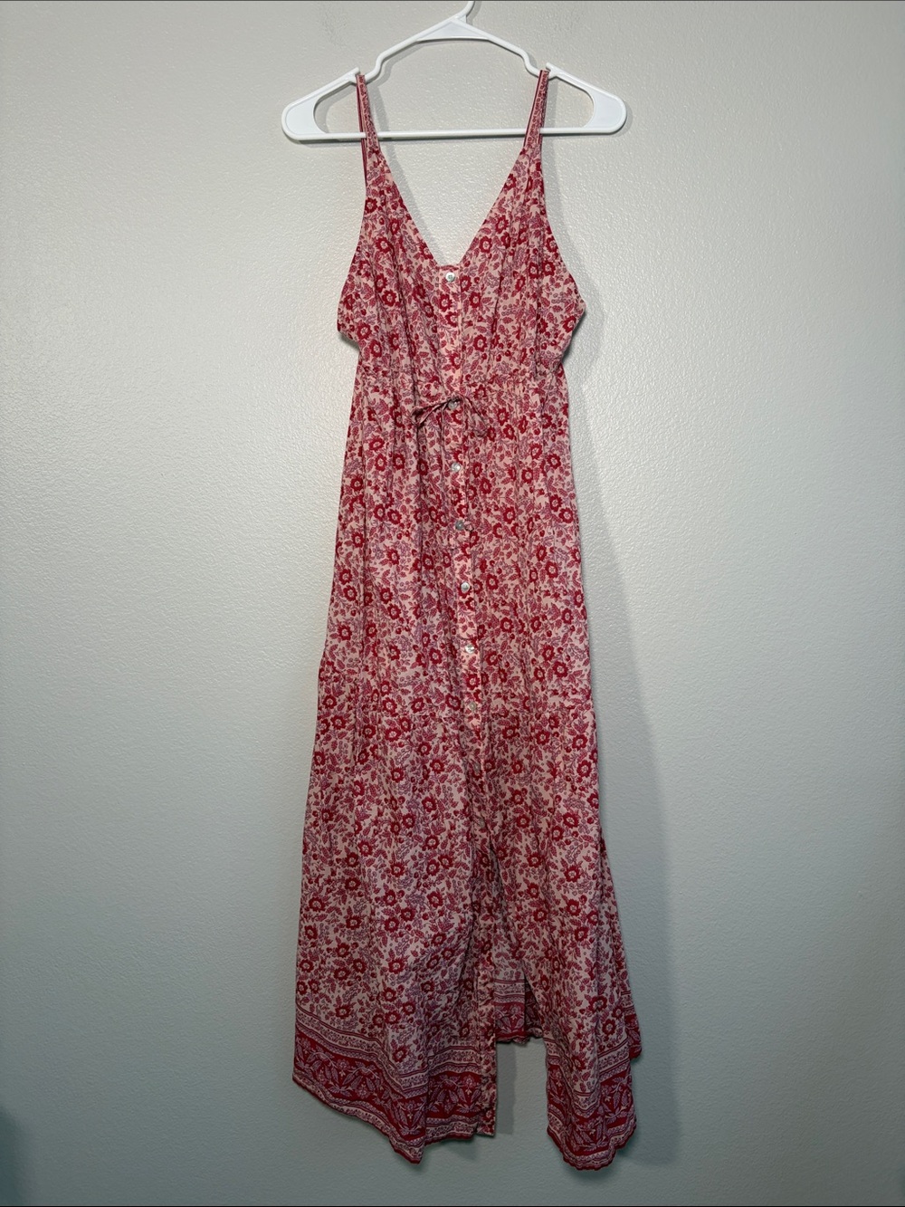 Faherty Pink and Red Floral Midi Dress - M